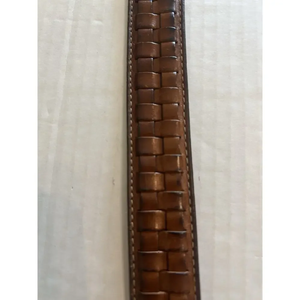 Vtg Johnston & Murphy Men’s Brown Woven Leather Belt Silver Buckle Dress Sz 36